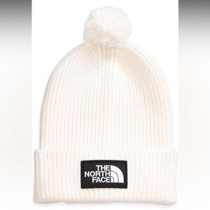 {The North Face} NWT Logo Pom White Knit Hat - one size.